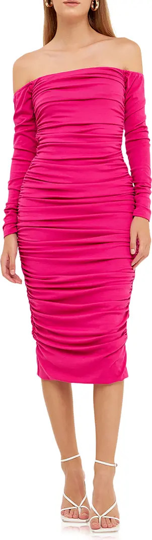 Ruched Off the Shoulder Long Sleeve Dress | Nordstrom