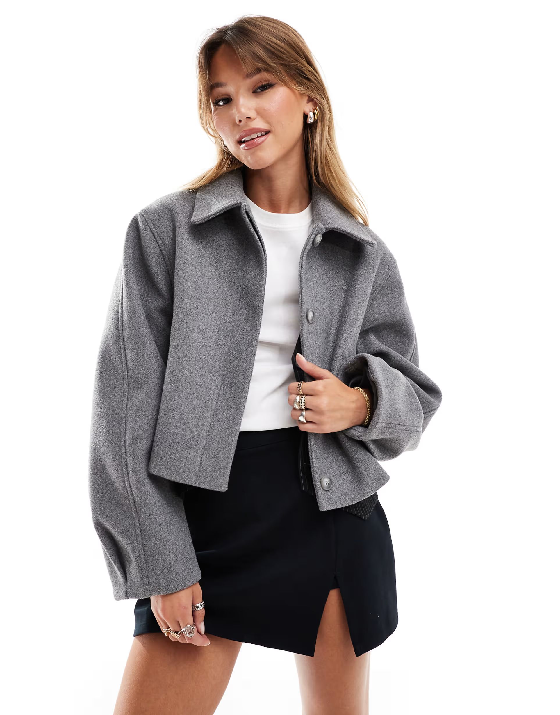 ASOS DESIGN top collar jacket in grey melange | ASOS (Global)