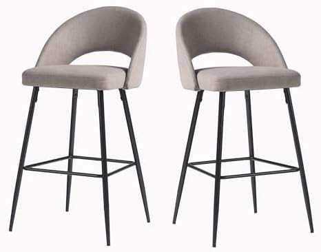 Walker Edison 2-Piece Modern Metal-Frame Upholstered Barstool, Set of 2, Mushroom | Amazon (US)