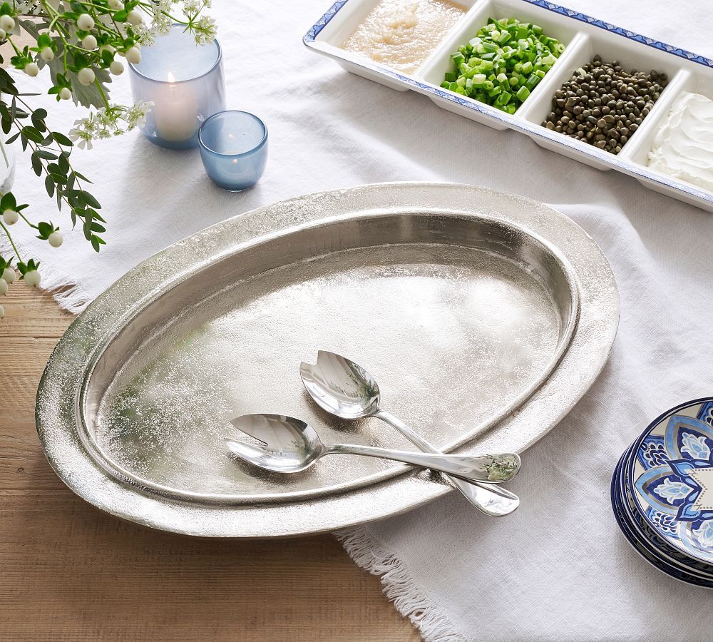 Rustic Metal Handcrafted Oval Serving Platter | Pottery Barn (US)