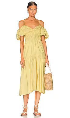 Vince Draped Puff Sleeve Tiered Dress in Warm Sand from Revolve.com | Revolve Clothing (Global)