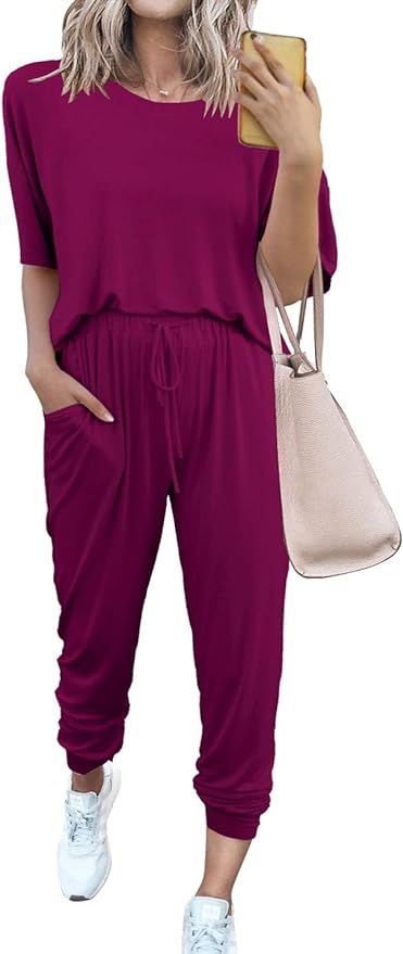 PRETTYGARDEN Women’s Two Piece Outfit Short Sleeve Pullover With Drawstring Long Pants Tracksui... | Amazon (US)
