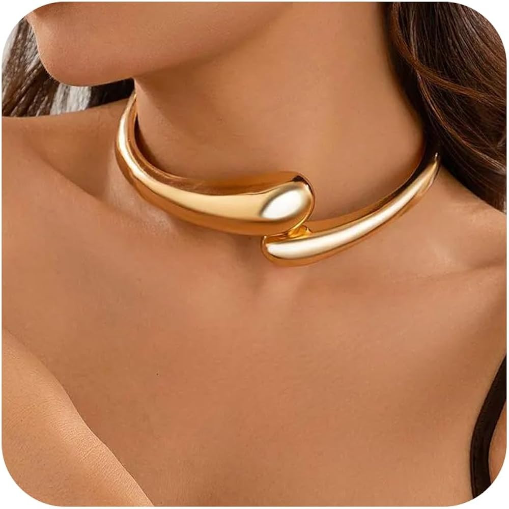 Chunky Gold Necklace for Women Teardrop Gold Cuff Necklace Adjustable 18k Gold Plated Chunky Gold... | Amazon (US)