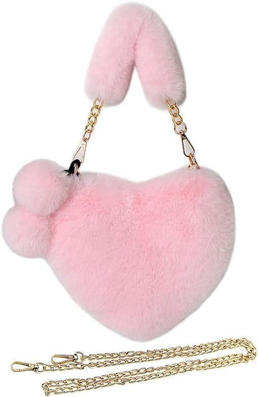 Rejolly Furry Purse for Girls Heart Shaped Fluffy Faux Fur Handbag for Women Soft Small Shoulder ... | Amazon (US)