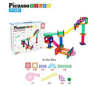PicassoTiles 50 Piece Magnetic Marble Run Build ing Set | QVC