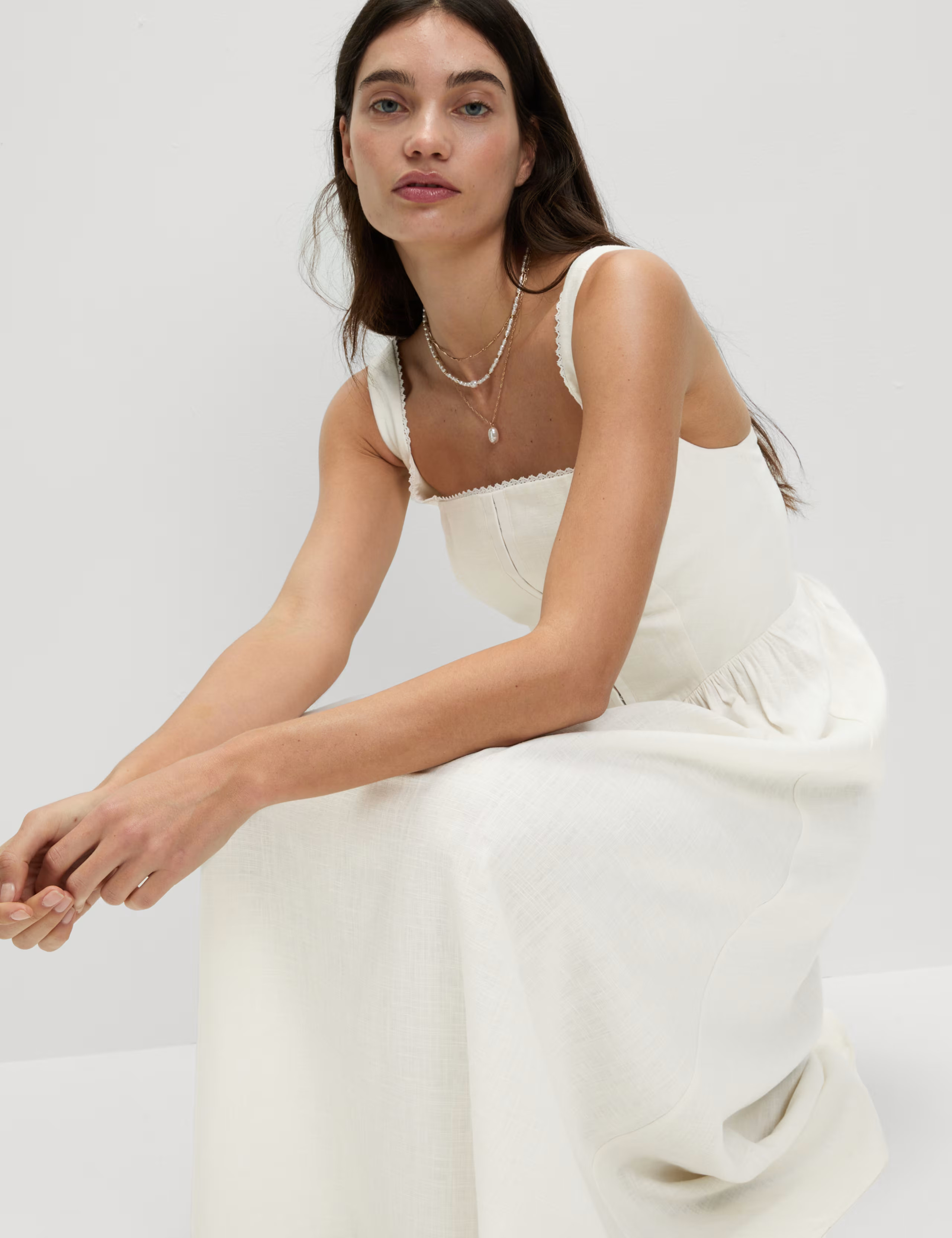 Linen Blend Square Neck Midi Skater Dress | M&S Collection at M&S | Marks & Spencer (UK)