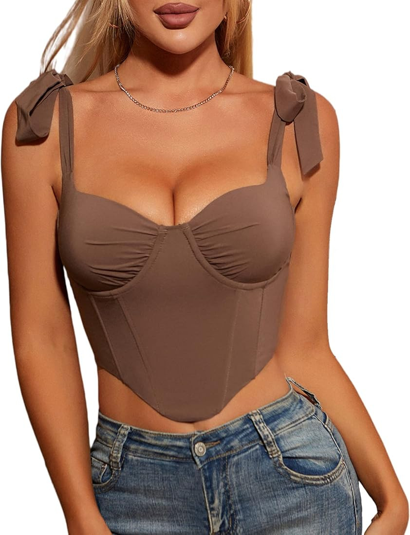 Parthea Women's Bandana Vintage Party Corset Crop Top Y2k Fashion Bustier with Push Up Bow Tie La... | Amazon (US)