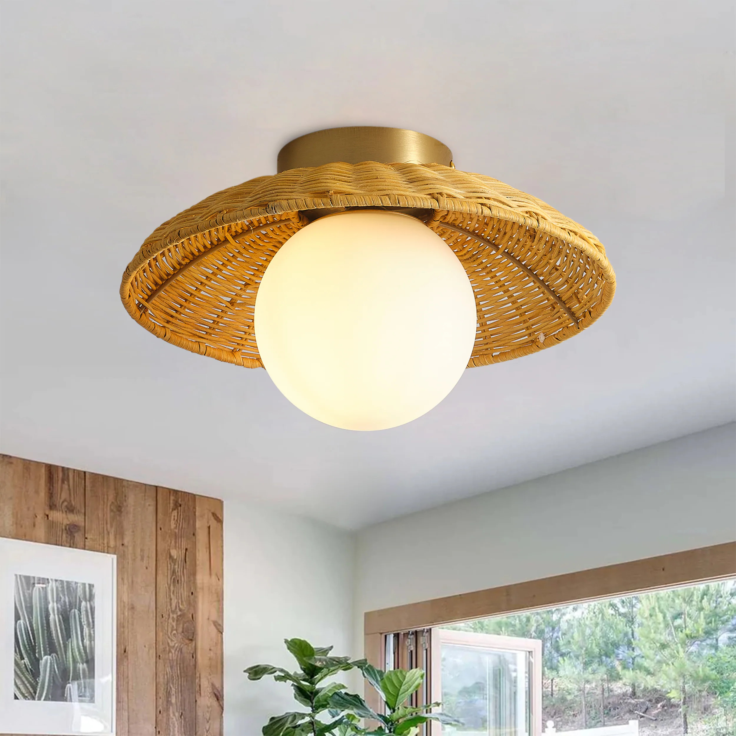 Aiwen 1 -Light 13.19-in Gold Semi Flush Mount Light | PZE-C1120 | Lowe's