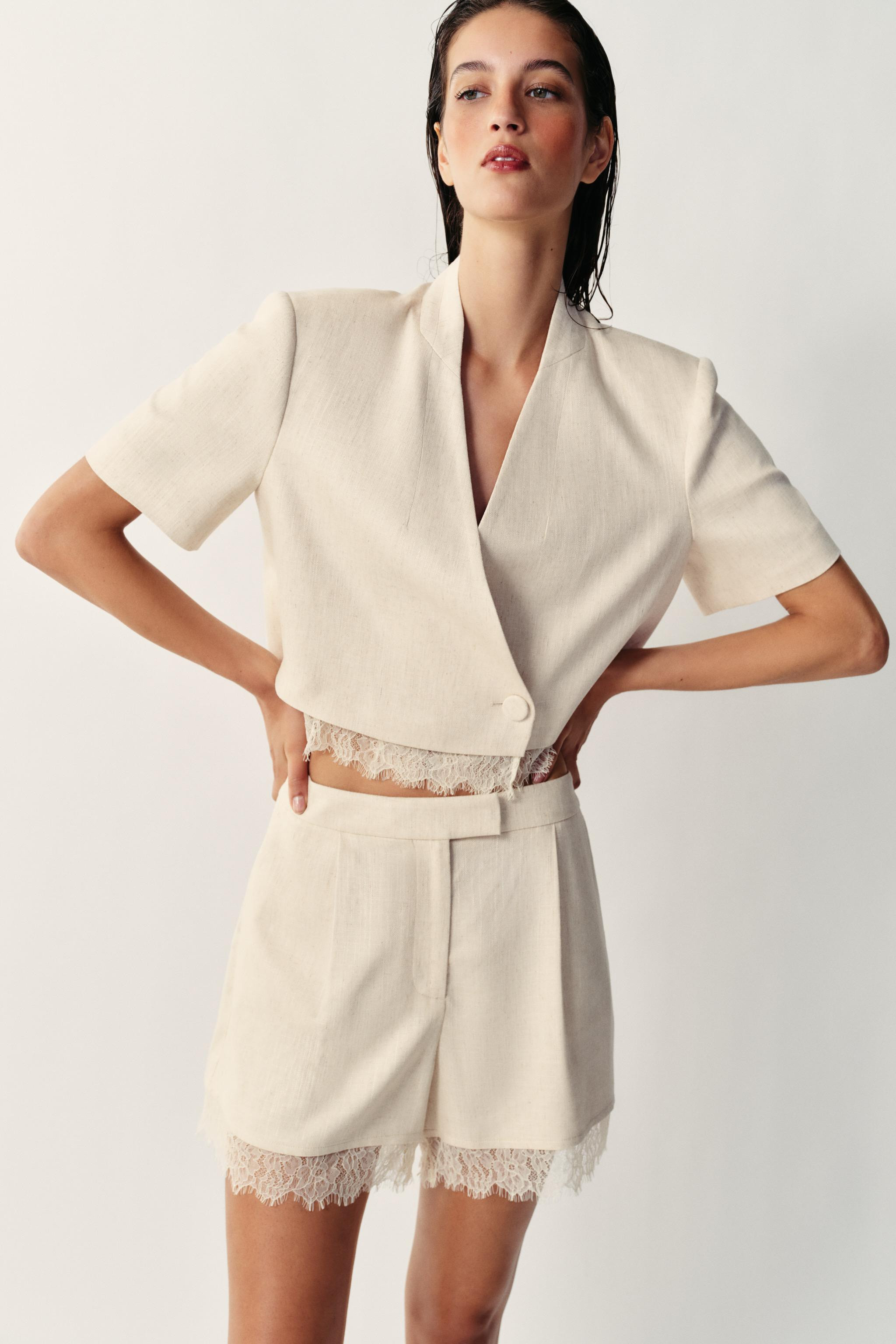 LACE TRIM CROPPED BLAZER | Zara US