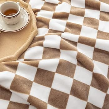LOMAO Throw Blankets Flannel Blanket with Checkerboard Grid Pattern Soft Throw Blanket for Couch, Be | Amazon (US)