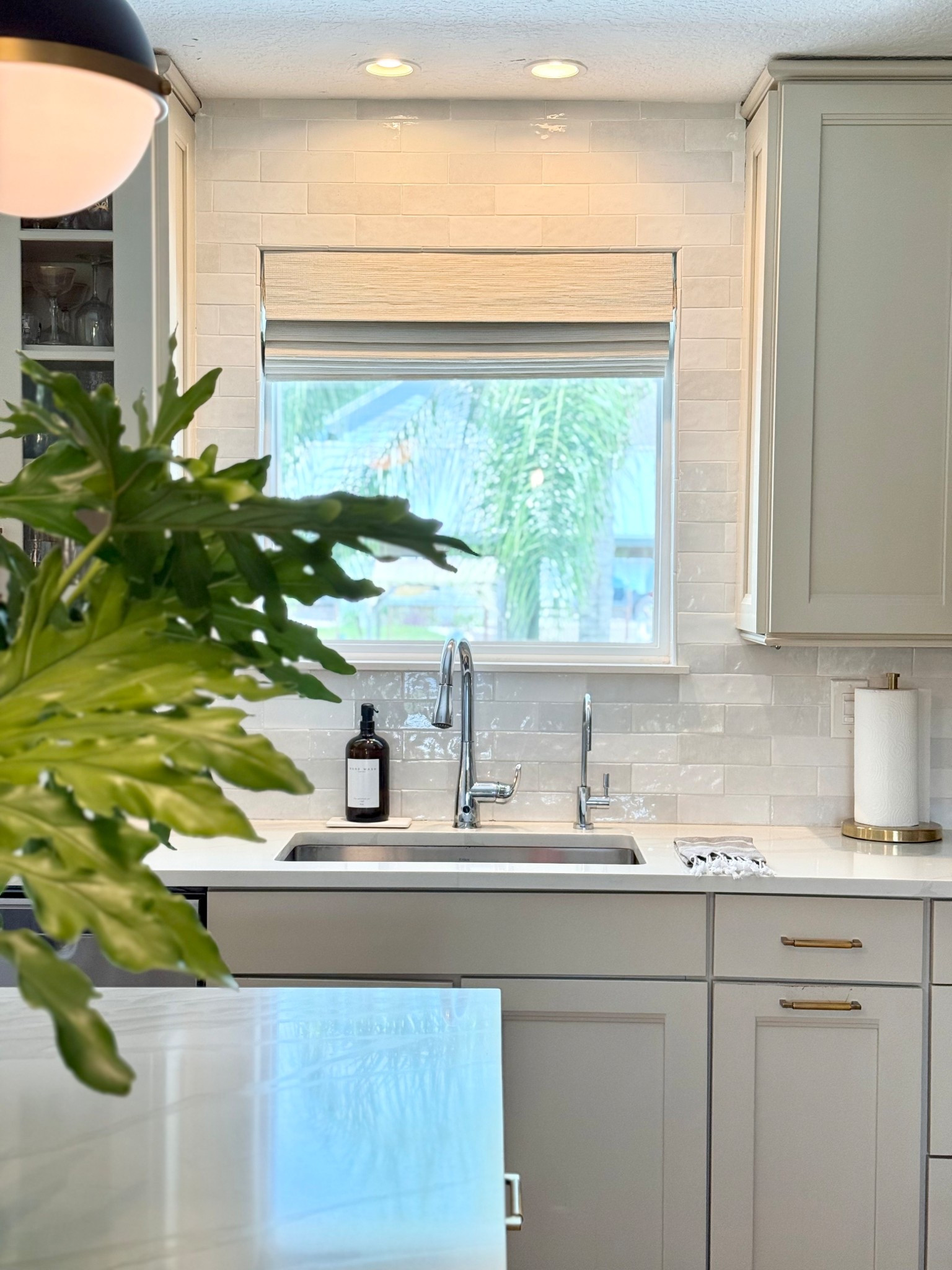 Touchless faucet Chloe tiles kitchen backsplash soap dispenser gold paper towel holder Roman shades 

#LTKHome #LTKSaleAlert #LTKFindsUnder100