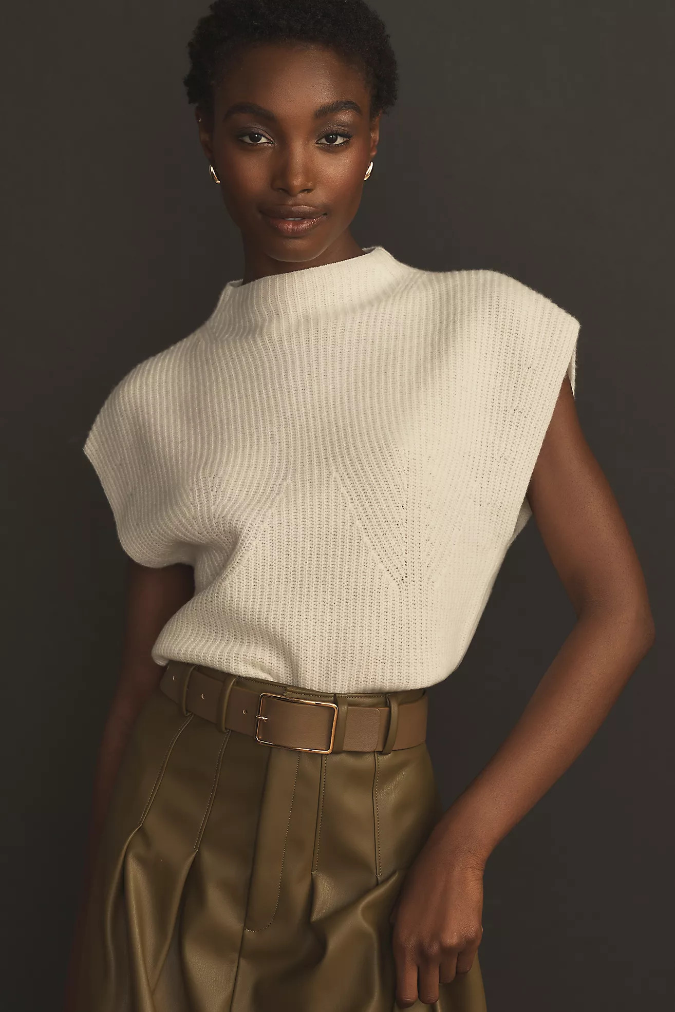 Maeve Mock-Neck Muscle Crop Sleeveless Sweater | Anthropologie (US)