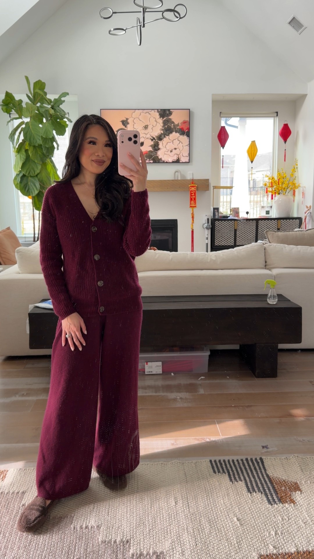 Winter outfit that’s casual and elevated with 100% cashmere cardigan and cashmere wide leg pants. This is one of my Mom uniform looks because it’s easy, chic and comfortable. Wearing size XS in the ribbed cardigan and S in the bottoms. The Sherpa slippers fit true to size. 

#LTKmomlife #LTKPetite