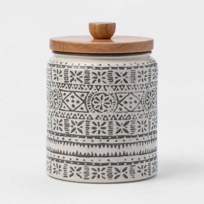 27oz Stoneware Genesis Stripe Food Storage Canister White/Gray - Threshold™ | Target