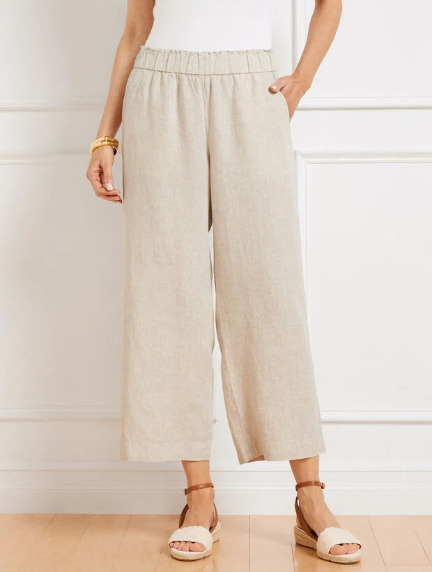 Talbots Nantucket Washed Linen Wide Leg Crop Pants | Talbots
