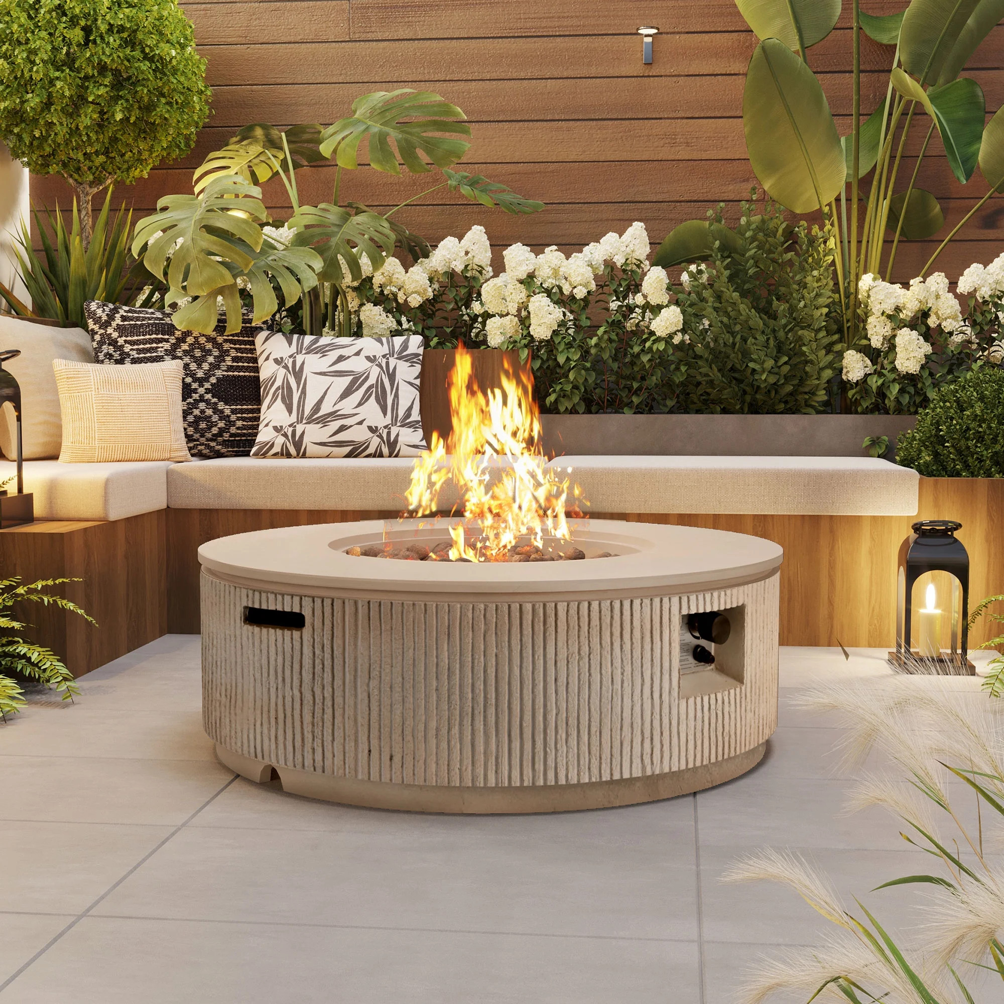 Harper & Bright Designs MGO Propane Outdoor Fire Pit with Vertical Stripe Design, 50000 BTU Round... | Walmart (US)
