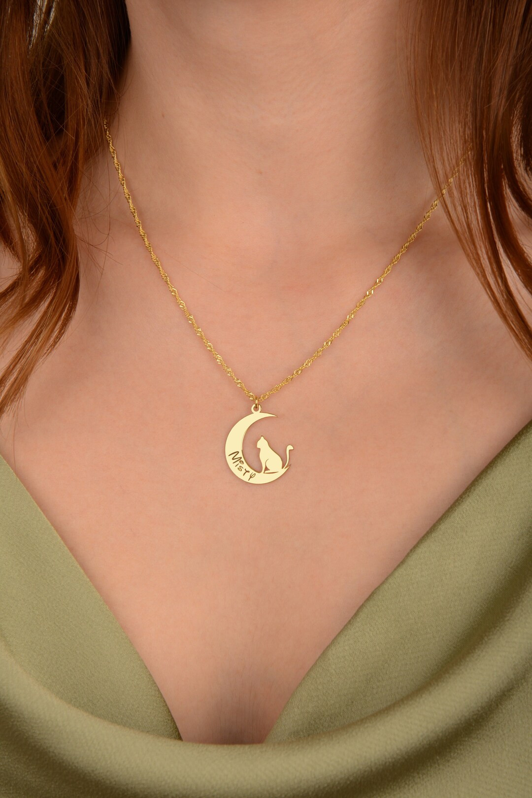 Peronalized Cat Moon Necklace Custom Pet Necklace Cat Lover Jewelry Silver Christmas Necklace 14K... | Etsy (US)