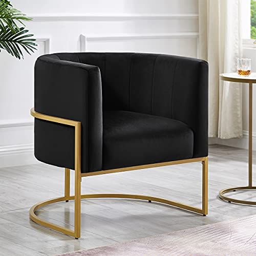 24KF Upholstered Living Room Chairs Modern Black Textured Velvet Accent Chair with Golden Metal S... | Amazon (US)