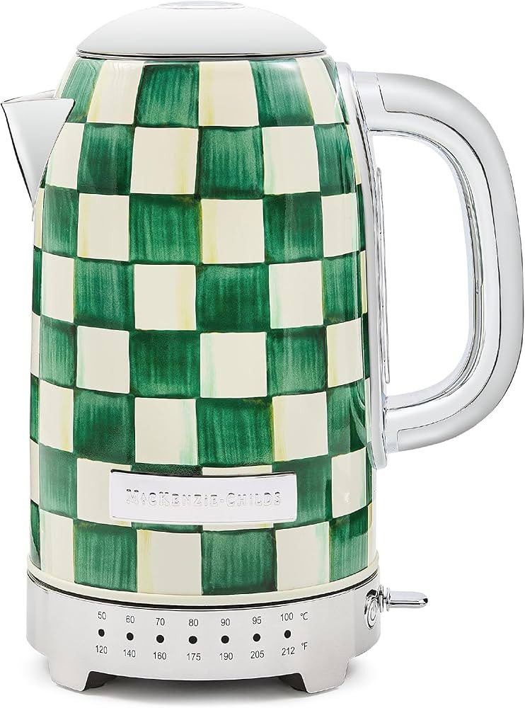 MACKENZIE-CHILDS Electric Kettle, Stainless-Steel Tea Kettle, Green-and-White Emerald Check | Amazon (US)