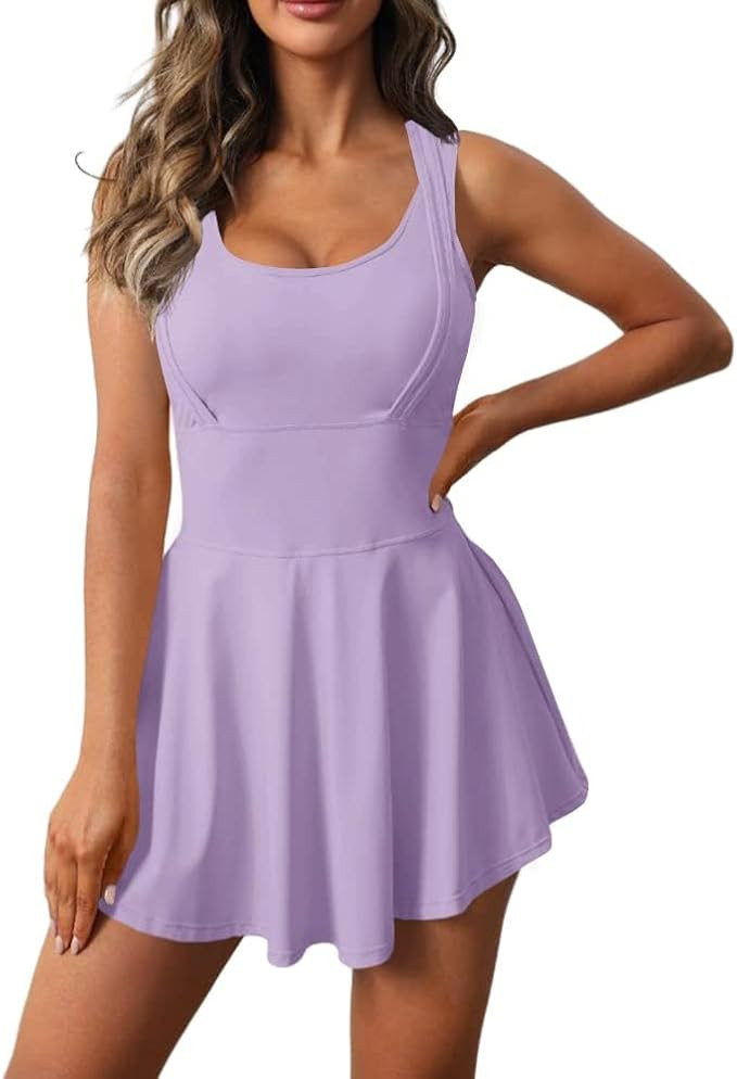 Womens Sleeveless 2-in-1 Athletic Tennis Golf Dress Underneath Workout Active Dresses with Built-... | Amazon (US)