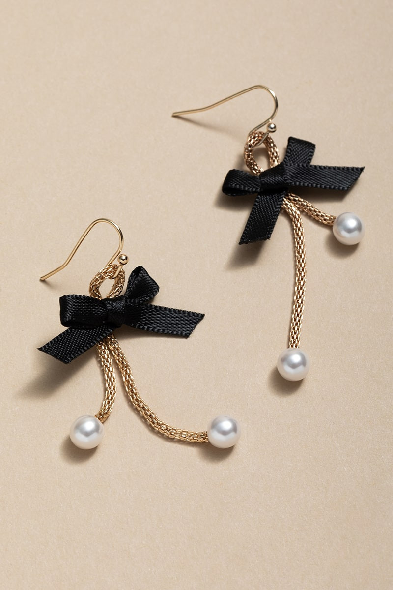 Josie Mish Chain Bow And Pearl Drop Earrings | Francesca's