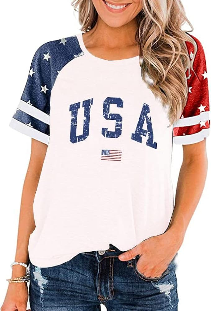 American Flag Stars Stripes Shirts for Women 4th of July Patriotic Shirt Cute Graphic Blouse USA ... | Amazon (US)