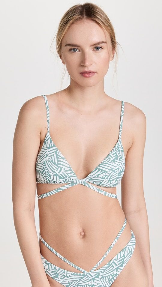 Harlen Palm Leaf Printed Swimwear Tie Front Bikini Top | Shopbop