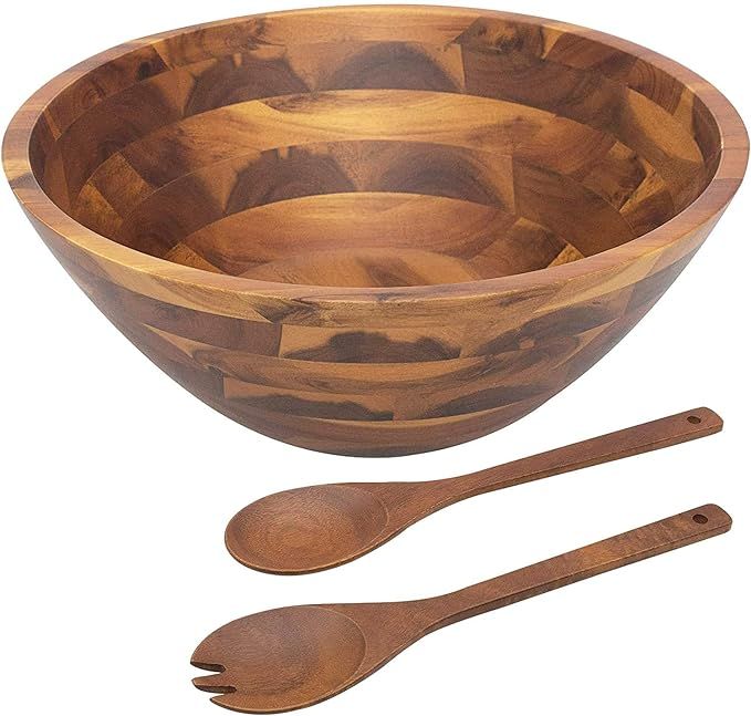 AIDEA Salad Bowls, Wooden Salad Bowls Set, Large Acacia Wood Serving Bowl for Fruits, Salad, 12.5... | Amazon (US)