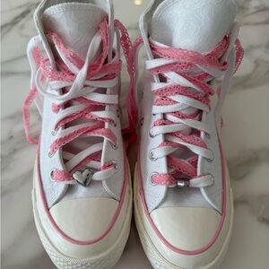 Converse White and Pink floral/heart converse | Poshmark