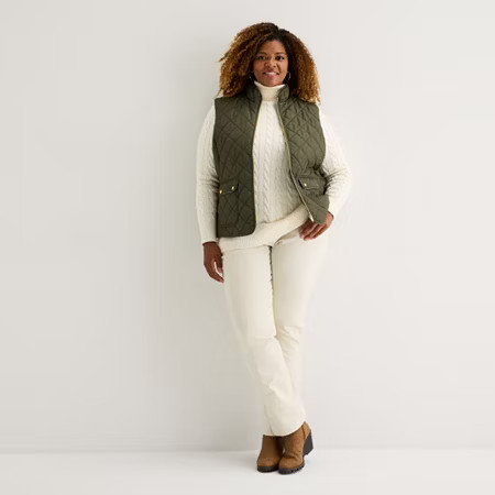 St. John's Bay Womens Plus Midweight Quilted Vest, 1x, Green | JCPenney