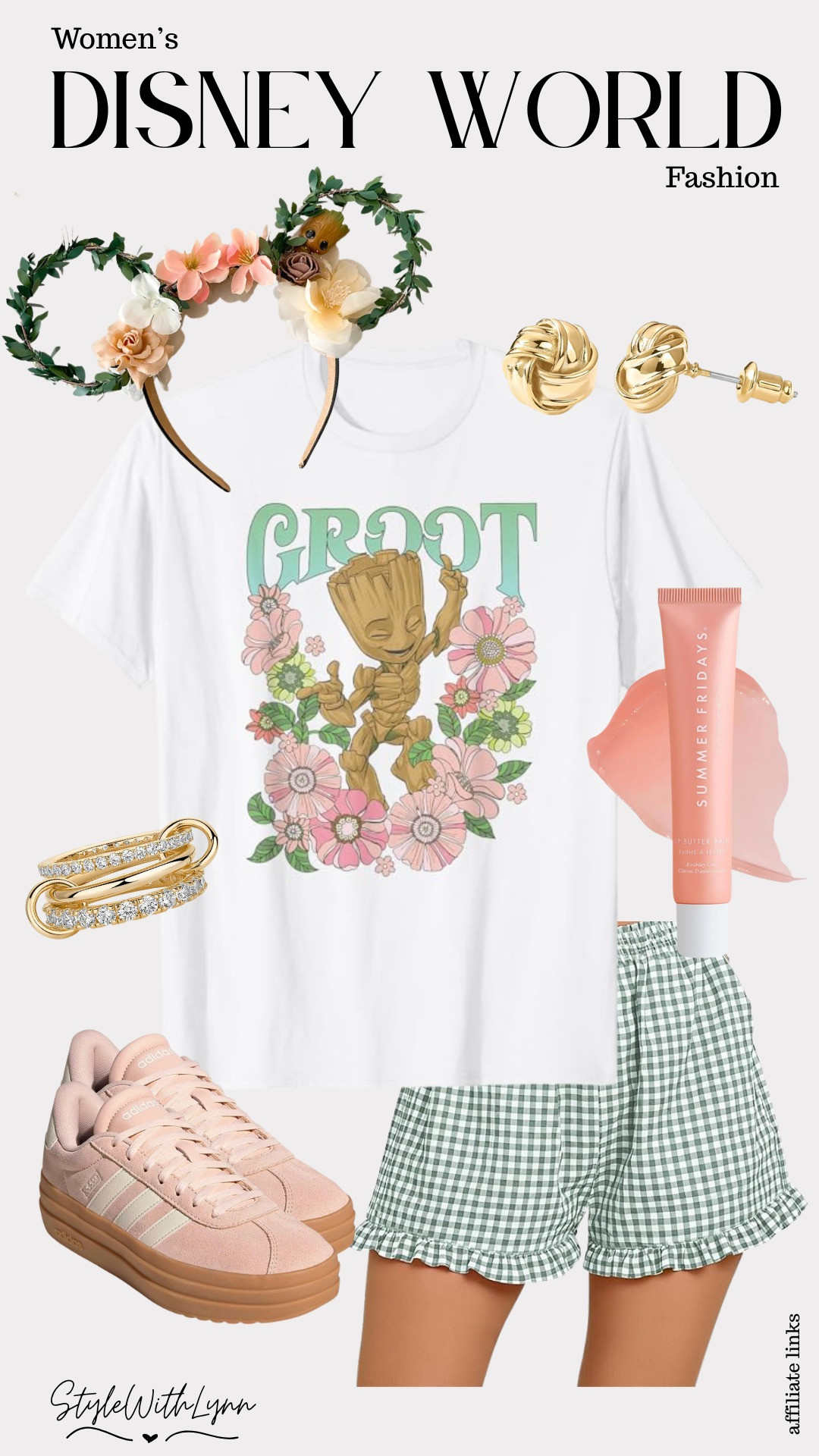 This Groot-inspired park outfit is giving comfy, playful, and totally photo-ready for your next trip to Walt Disney World! I styled a floral Groot tee and green gingham shorts with the cutest ruffle trim, comfy Adidas sneakers for all the steps, and the CUTEST floral Groot Mickey ears to tie it all together.

Perfect for riding Cosmic Rewind at EPCOT and enjoying the 2026 Flower and Garden Festival. 💚

Because as Groot would say… “I am cute.” 😉

Tap to shop the full look on my LTK! 🛍️✨


Disney World outfit, Groot Disney outfit, Guardians of the Galaxy outfit, EPCOT outfit idea, Cosmic Rewind outfit, Disney park style, Disney bounding, Groot shirt women, green gingham shorts outfit, Adidas sneakers women, Disney ears outfit, floral Disney outfit, character inspired outfit, Disney influencer style, cute Disney park outfit 

 #LTKootd #LTKTravel