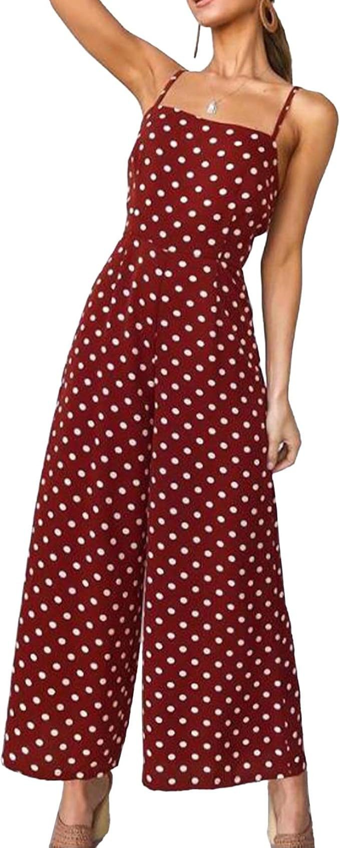 xxxiticat Women's Polka Dot Wide Leg Jumpsuit Spaghetti Straps Bow Knot Strappy Playsuit Overalls... | Amazon (US)