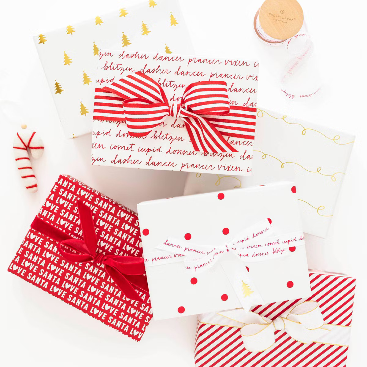 25 sq ft Santa's Reindeer Gift Wrap White/Red - Sugar Paper™ + Target | Target