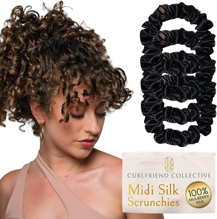 Curlfriend Collective Onyx Midi Curly Hair Silk Scrunchies for Women, Black | 22 Momme Mulberry S... | Amazon (US)