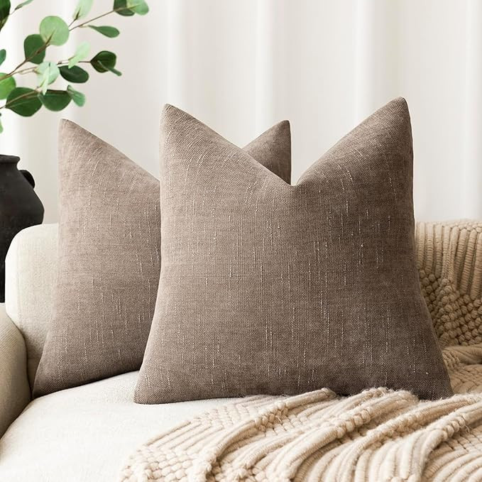 Foindtower Pack of 2 Soft Textured Chenille Throw Decorative Pillow Covers Square Accent Solid Cu... | Amazon (US)