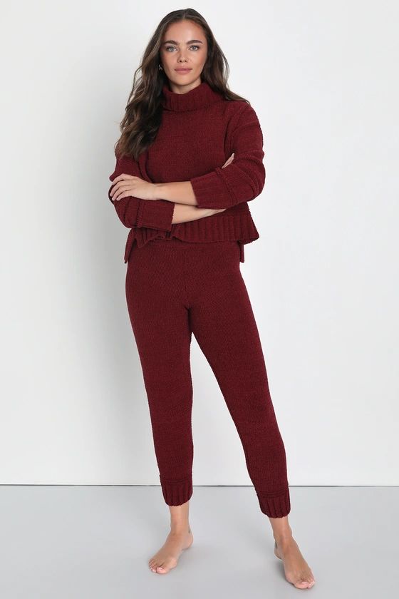 Cozy Plans Burgundy Chenille High-Rise Lounge Sweater Leggings | Lulus (US)
