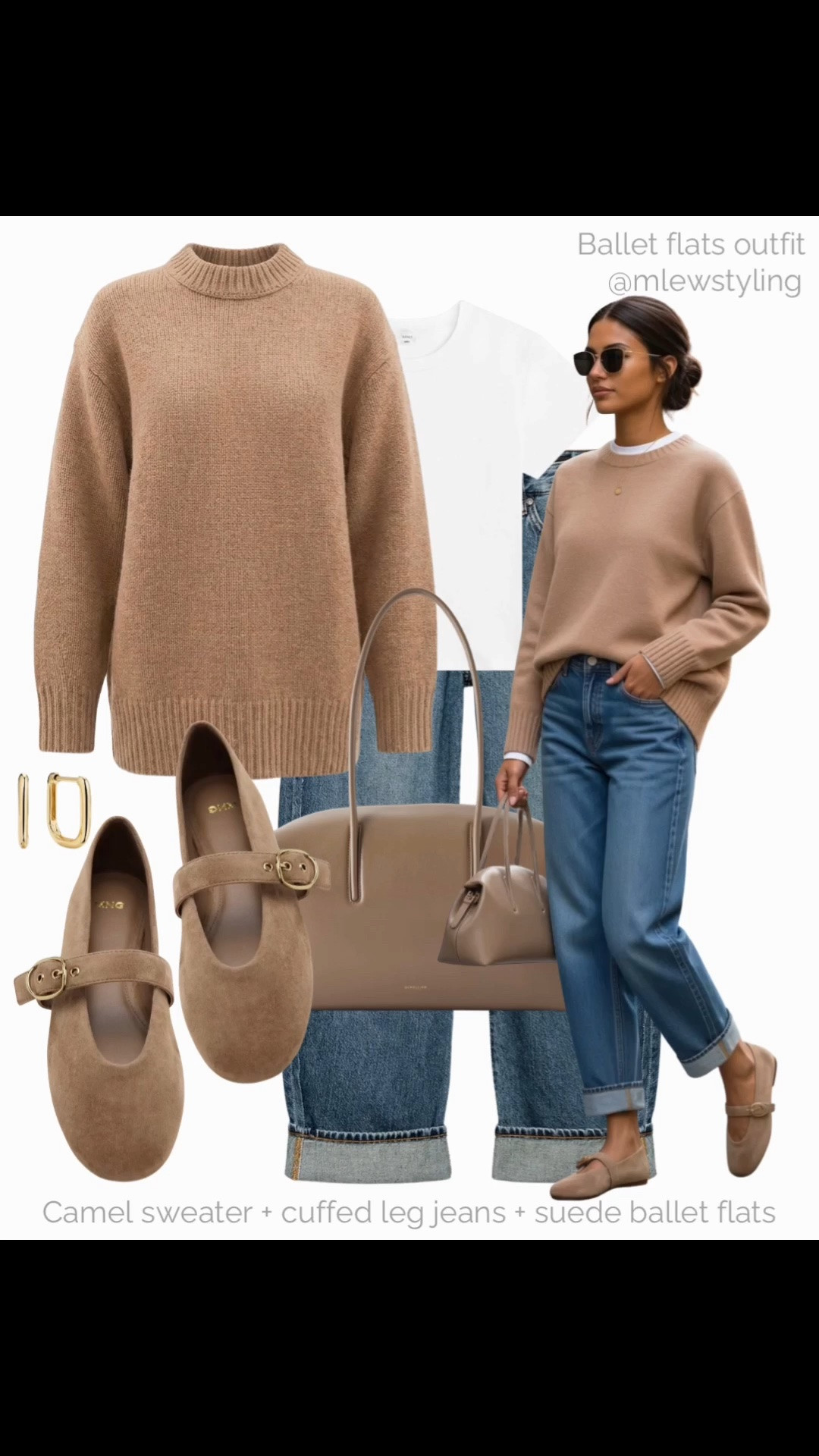 Fall outfit with suede ballet flats 🍂

Tags: reformation wool sweater, Leset white tee, Zara cuffed leg jeans, mango flats, gold earrings, demellier leather bag, autumn outfit formula, casual workwear, office outfit