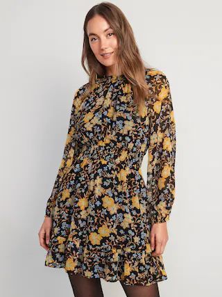 Waist-Defined Printed Smocked Mini Dress for Women | Old Navy (US)