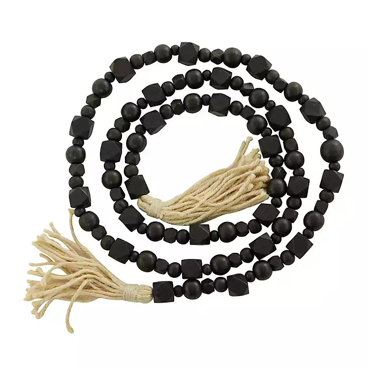 Black Wood Beads Cream Tassel Garland | Kirkland's Home