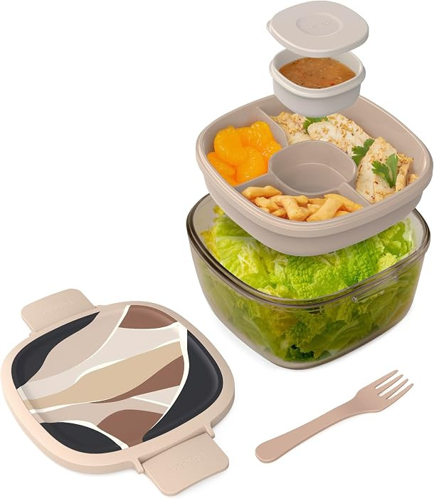Bentgo Glass Prints Salad Container - 7.6-Cup Tinted Glass Salad Bowl with Airtight Lid, Leak-Pro... | Amazon (US)