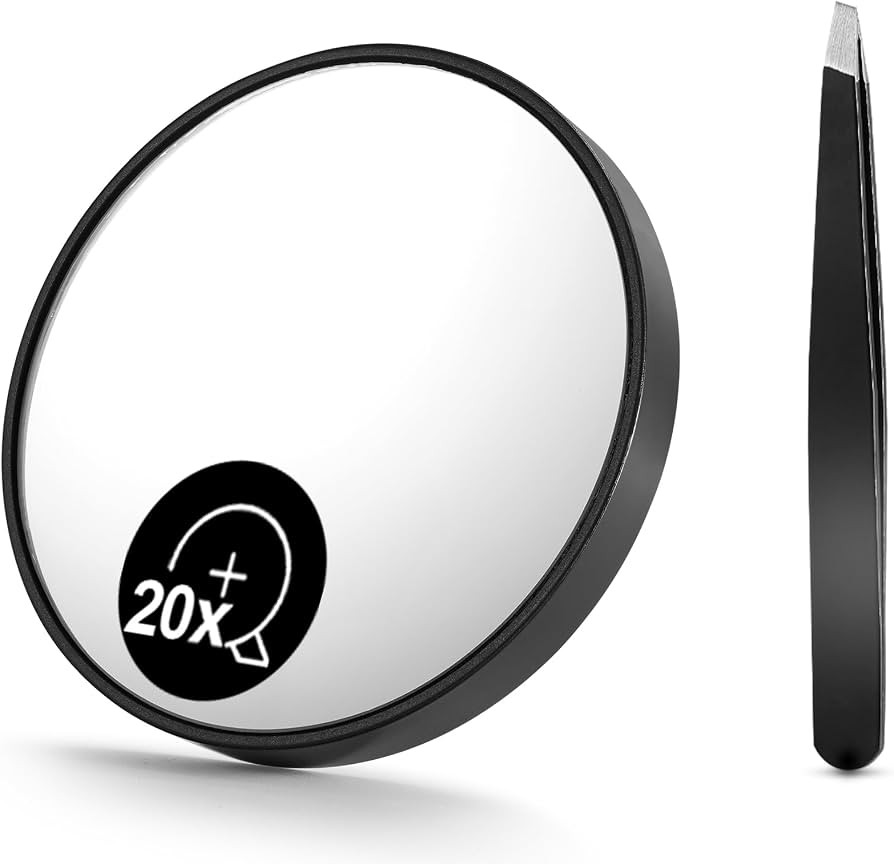 OMIRO 20X(200R) Magnifying Mirror and Eyebrow Tweezers Kit, 3.5" Two Suction Cups Magnifier Trave... | Amazon (US)
