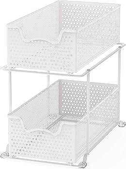 Simple Houseware 2 Tier Sliding Cabinet Basket Organizer Drawer, White | Amazon (US)