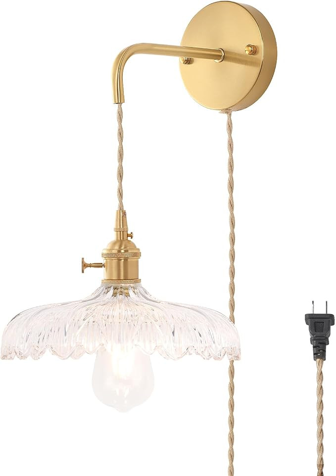 Shenmoyl Vintage Wall Sconce Wall Lamp with Clear Flower Glass Shade Hanging Wall Sconce with 4.9... | Amazon (US)