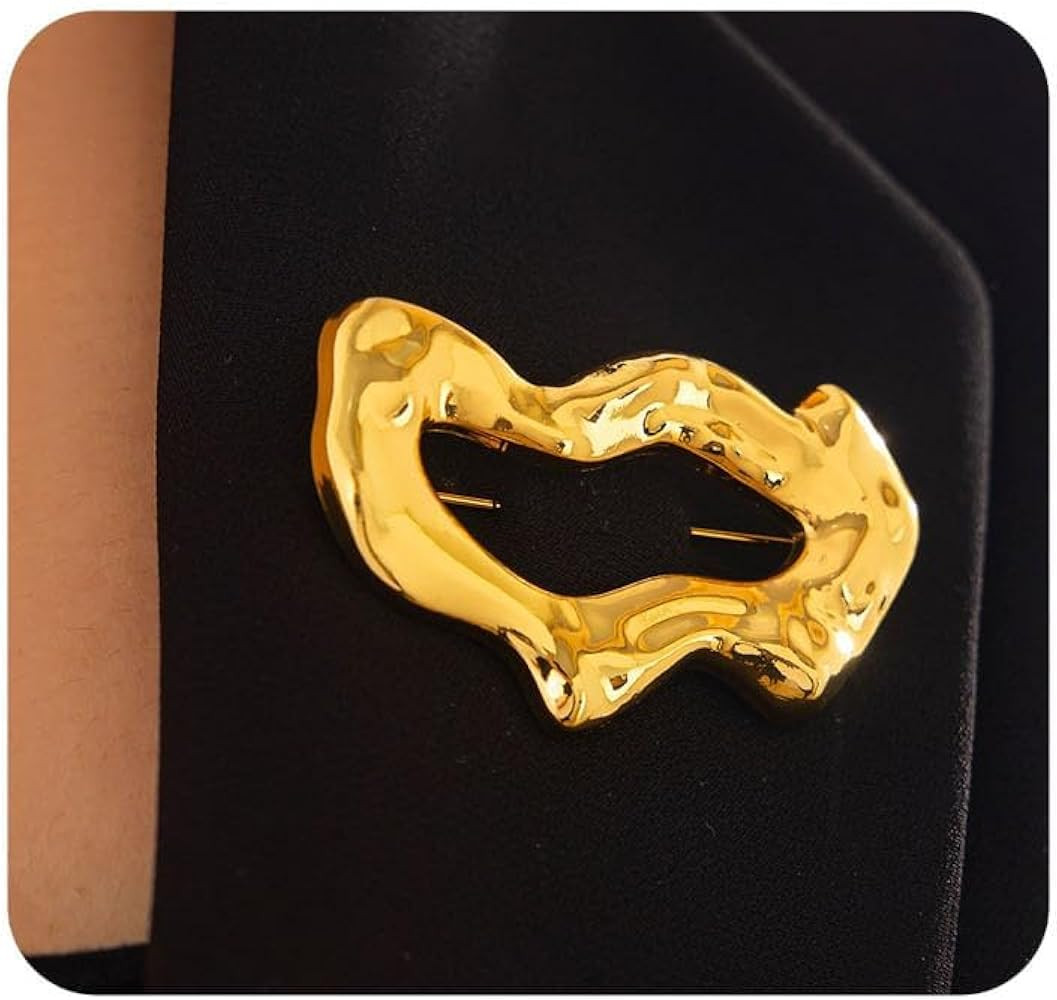 Gold Vintage Hammered Hollow Brooch Pin for Women Simple Large Irregular Geometric Statement Broo... | Amazon (CA)