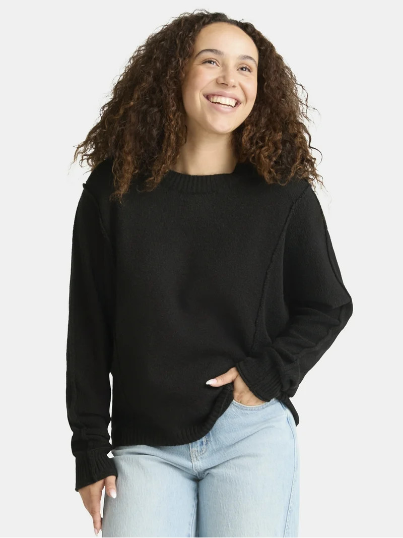 Time and Tru Women's Seamed Sweater with Long Sleeves, Midweight, Sizes XS-XXXL | Walmart (US)