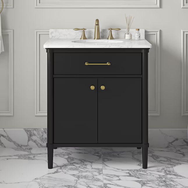 allen + roth Rian 30-in Onyx Black Undermount Single Sink Bathroom Vanity with White Engineered M... | Lowe's
