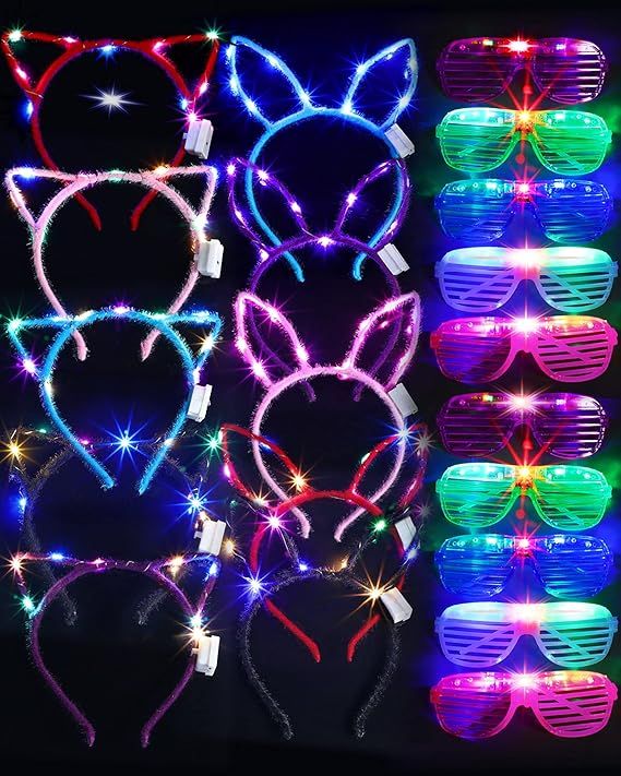 Amazon.com: 20 Pcs Glow in The Dark Party Supplies, 10 Pcs LED Light up Glasses 5 Pcs LED Cat Ear... | Amazon (US)