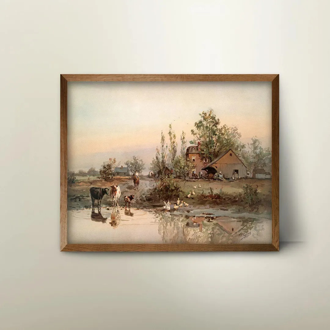 American Farm Landscape Print – Antique Farmhouse Wall Art, Barn Painting - Etsy | Etsy (US)