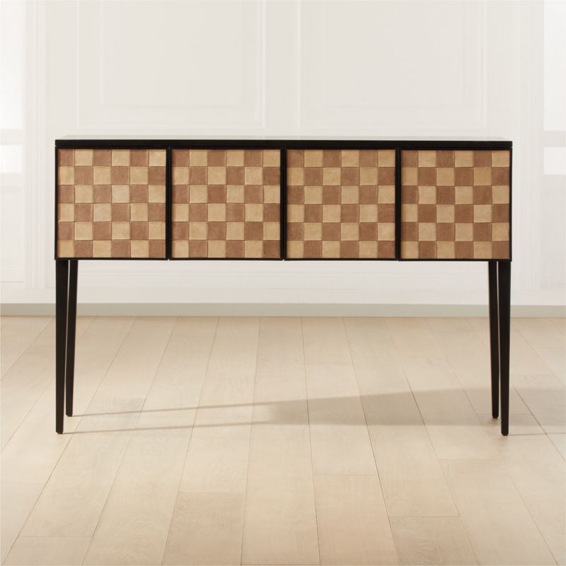 Chelsea Leather Woven Credenza + Reviews | CB2 | CB2
