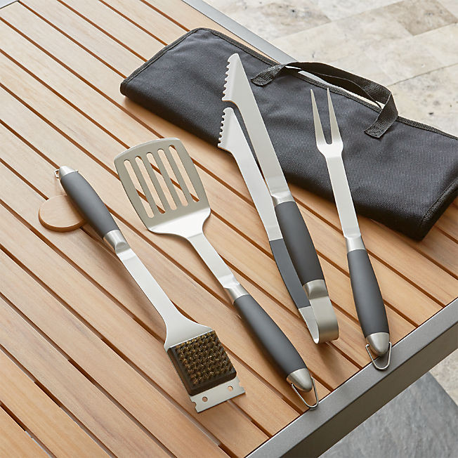 Black-Handled Barbecue Grill Set + Reviews | Crate & Barrel | Crate & Barrel
